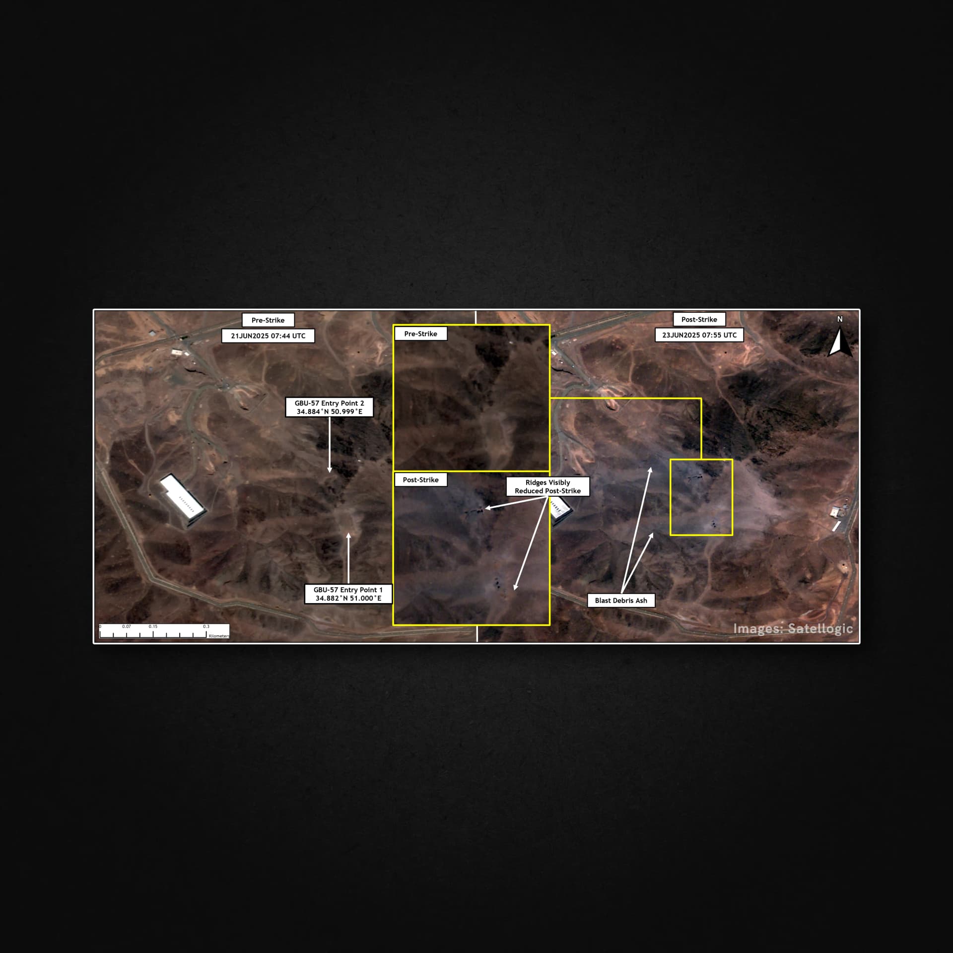 Images: Satellogic – Fordow Nuclear Facility, before and after. Analysis
