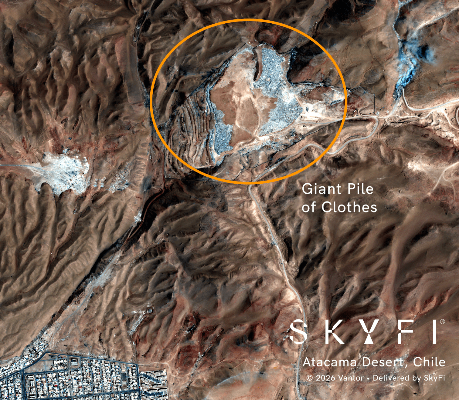 SkyFi's Satellite Image Confirms Massive Clothes Pile in Chile's Atacama Desert