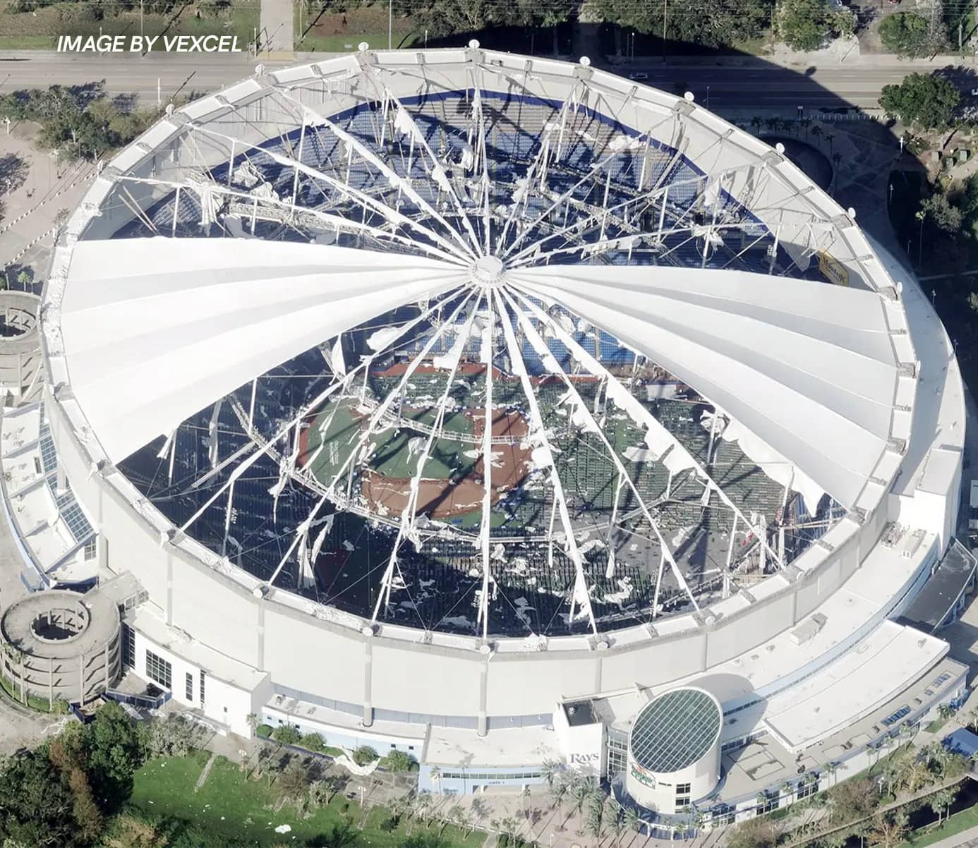 Tropicana Field after Hurricane Milton