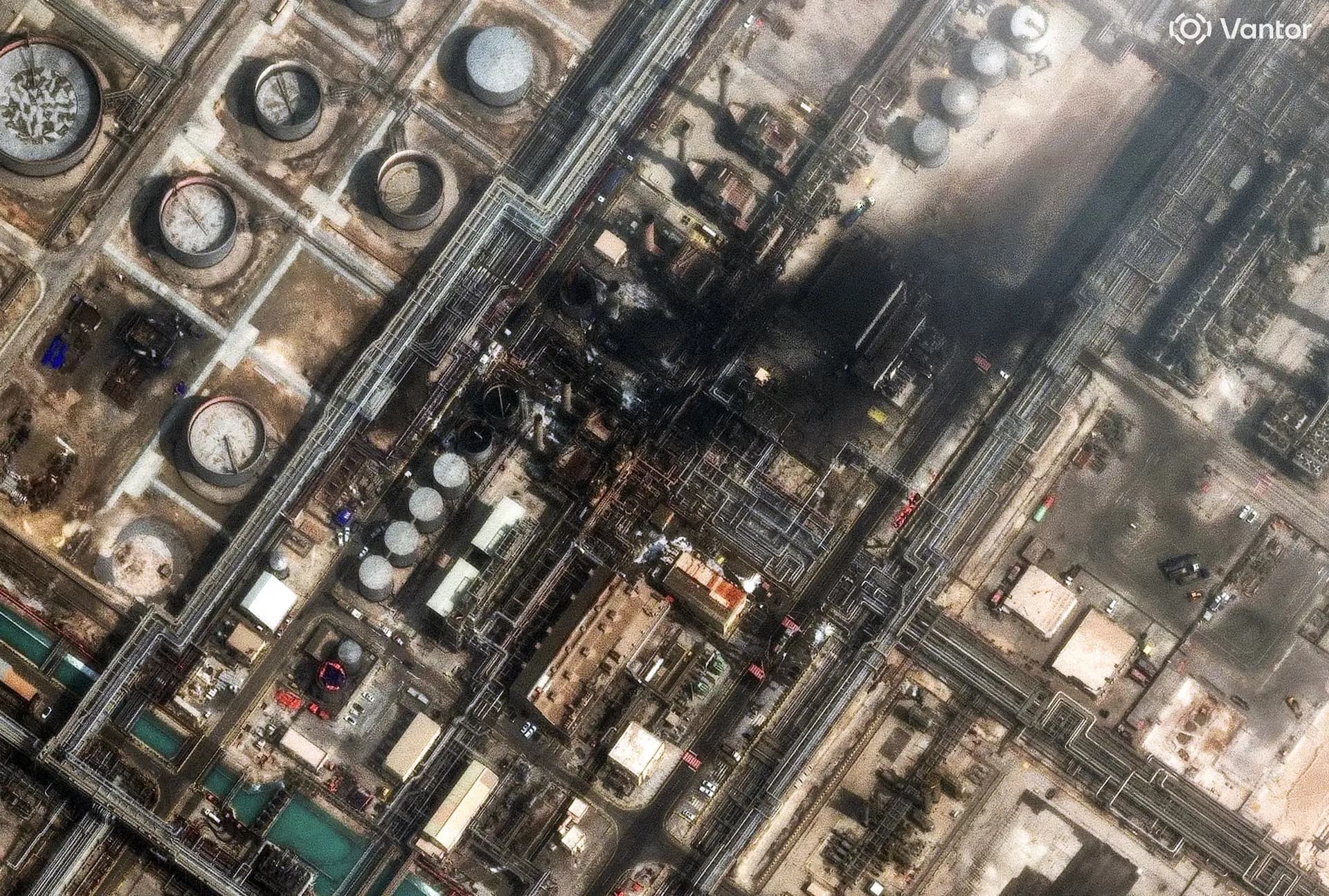Vantor satellite imagery of Ras Tanura oil refinery fire Saudi Arabia Iranian drone attack March 2 2026