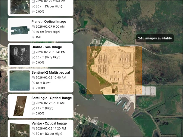 Archive search interface over satellite imagery