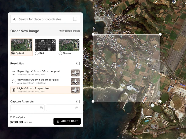 Tasking order interface over satellite imagery